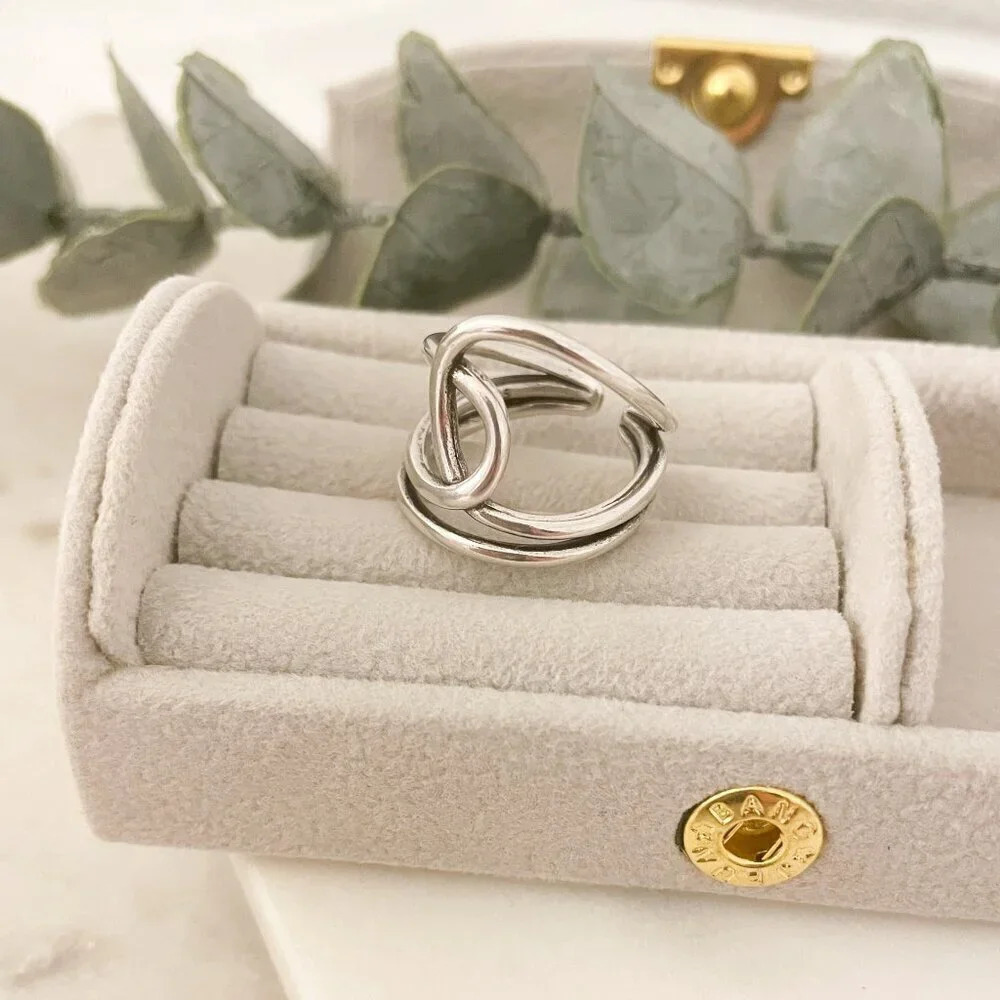 925 Sterling Silver Big Knot Statement Ring Dainty Adjustable Ring - Picture 4 of 10